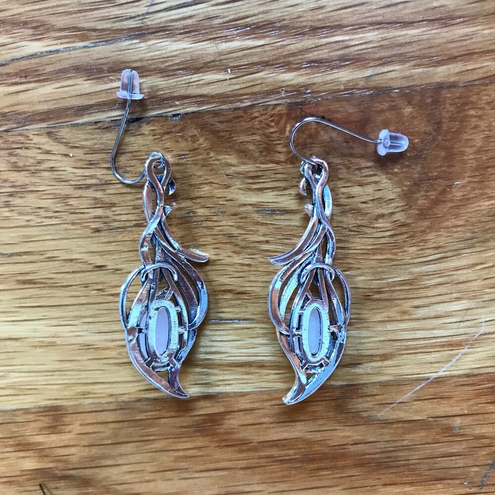 Gothic Victorian Lolita EGL Fairycore Silver & "Moonstone" Swirly Earrings - Picture 3 of 8